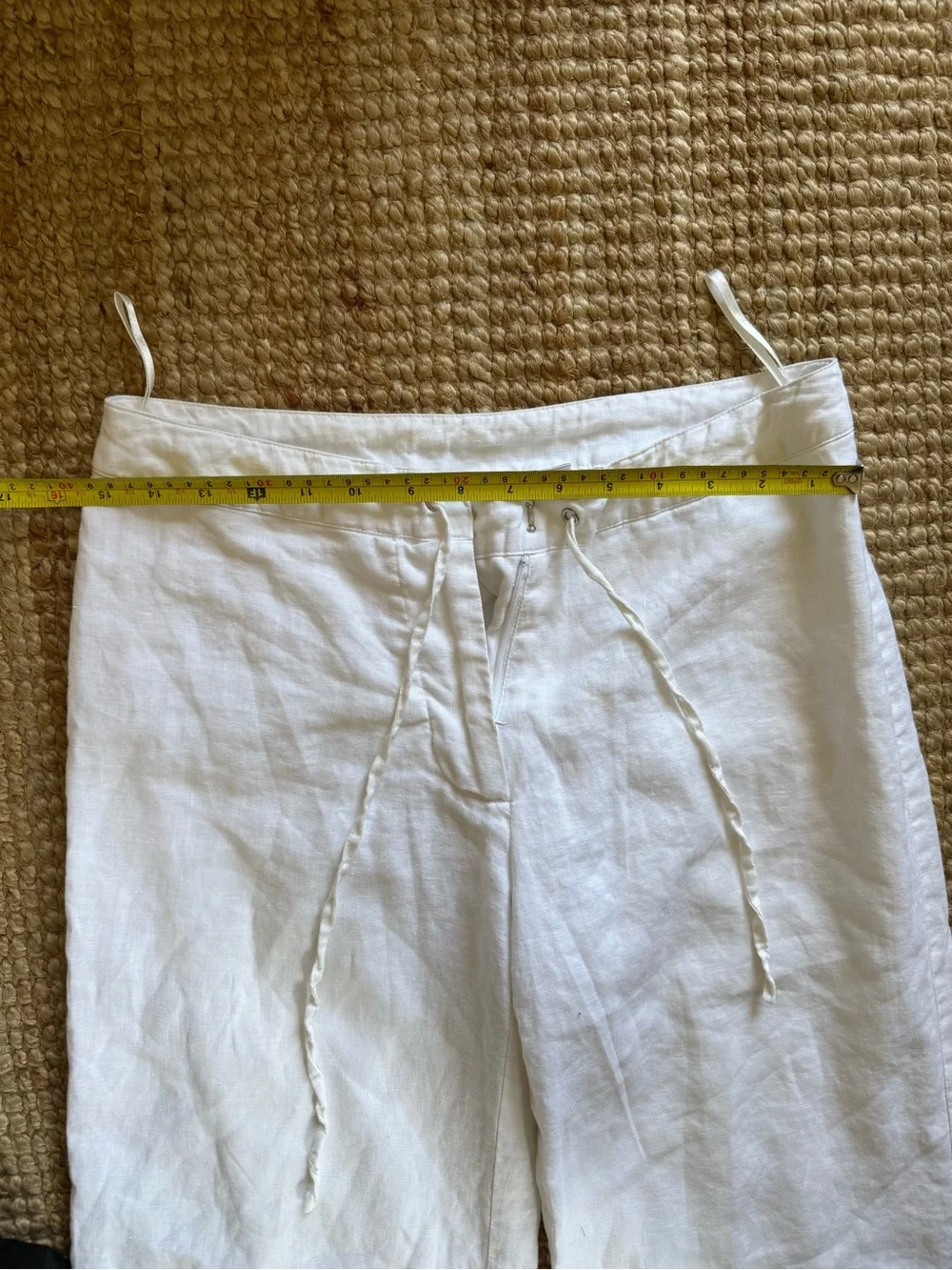 Women’s White 100% Linen Drawstring Wide Leg Pants Lined Size 2 Coastal
